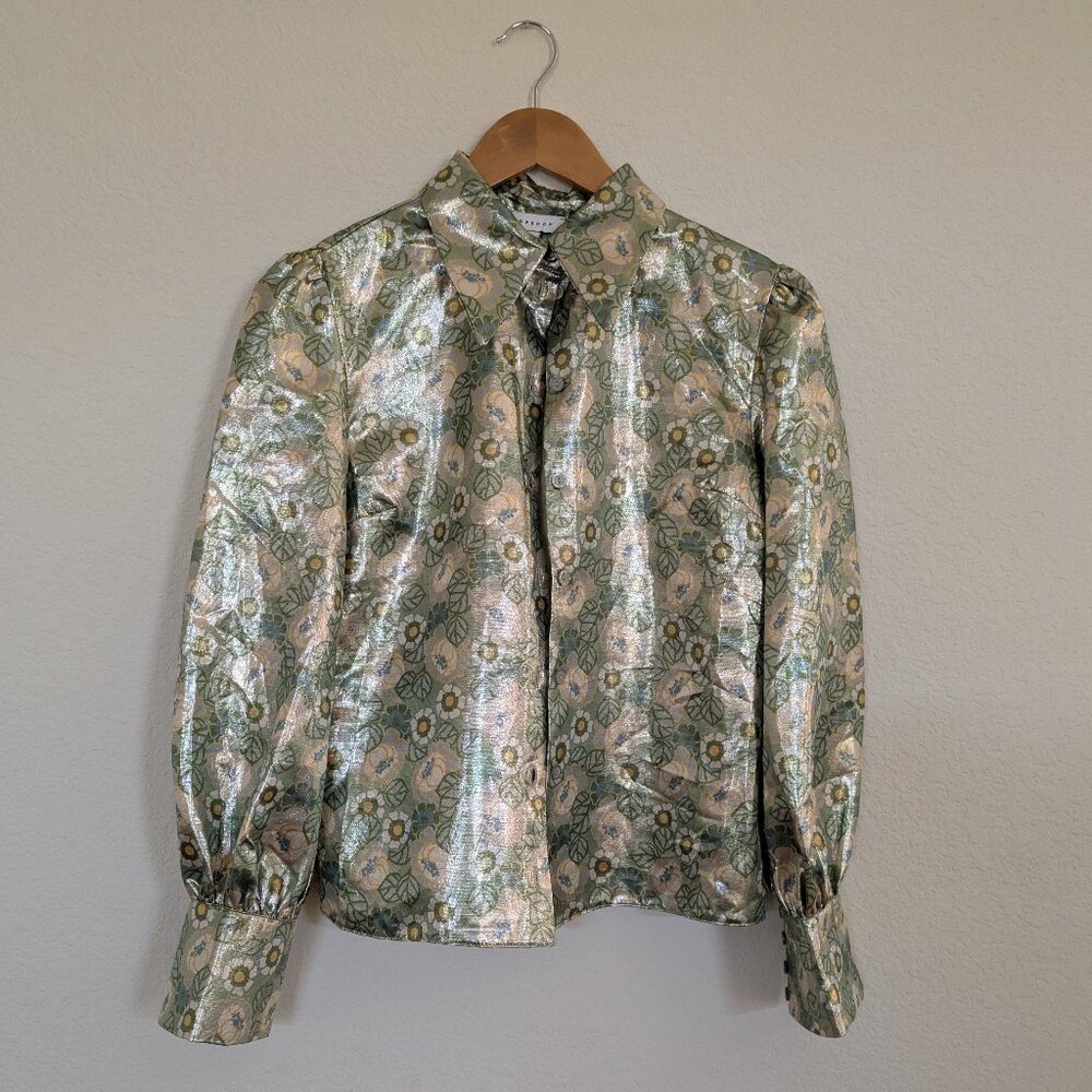 Disco Queen xs Vibrant Metalshine Blouse w/Puff Sleeves 70's Vibe